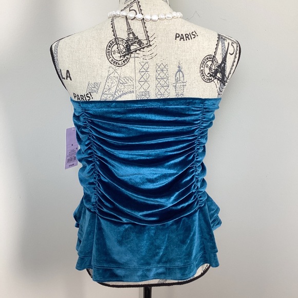 Wild Fable Women’s Slate Blue Velvet Tiered Mini Skirt with Roushing - Picture 7 of 7